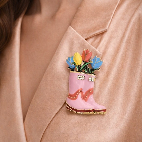 Anthropologie Jewelry - Rain Boots Flower Bouquet Brooch – Spring Garden Jewelry